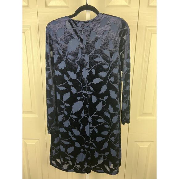 Vintage Blue Velvet Floral Burnout Long Sleeve Shift Dress Amanda Smith Size 10 - Picture 5 of 7